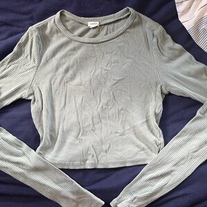 Garage sage green long sleeve ribbed crop top, size XS